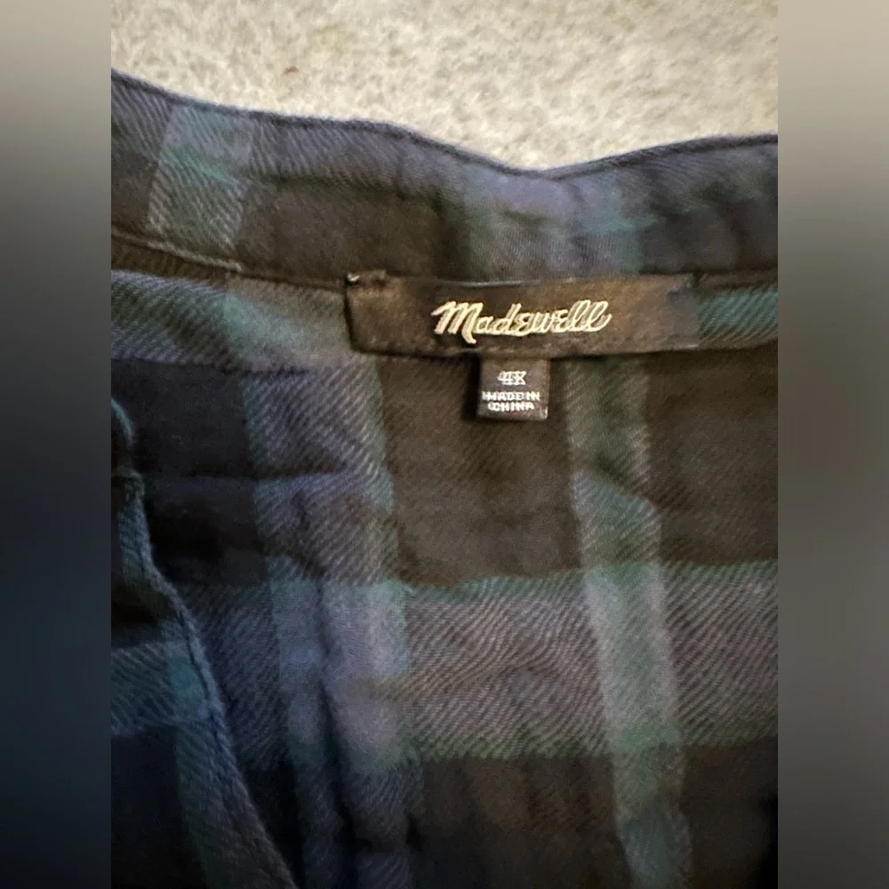 Madewell Lightspun Bubble-Sleeve Top in Plaid Dark Baltic size 4X - Picture 6 of 8